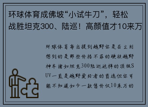 环球体育成佛坡“小试牛刀”，轻松战胜坦克300、陆巡！高颜值才10来万